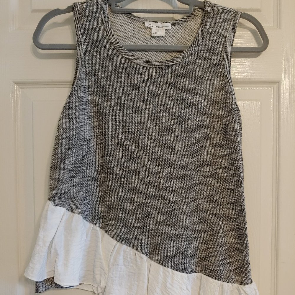 Anthropologie Clu + Willoughby | Fabric Ruffle Black and Cream Knit Tank | S
